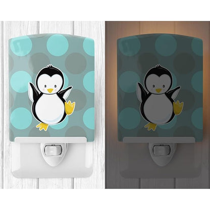 Caroline's Treasures BB8605CNL Penguin on Polkadot Ceramic Night Light Compact, UL-Certified, Ideal for Bedroom, Bathroom, Nursery, Hallway, Kitchen, 6x4x3, Multicolor