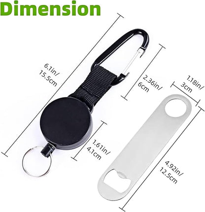 2PCS Retractable Keychain - Portable Heavy Duty Carabiner Clip & Bottle Opener, Badge Holder Key Ring, Flat Beer Openers, Badge Reel Key Chain, Camping Accessories