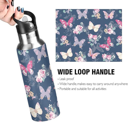 MNSRUU Insulated Water Bottle with Straw, Rainbow and Unicorns Stainless Steel Flasks for Sports Cycling Hiking School