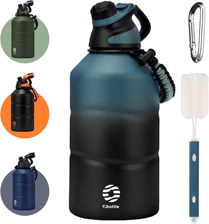 Insulated Half Gallon Water Bottle 64oz with Magnetic Lid,Stainless Steel Double-Wall Vacuum Leak Proof Sports Insulated Jug with Paracord Handle, Keep Water Hot & Cold for Outdoor,Gym