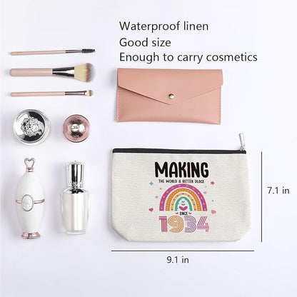 90th Birthday Gifts for Women, 90 Years Old Birthday Gifts Makeup Bag for Mom, Grandma, Travel Toiletry Makeup Organizer Zipper Pouch - Making The World a Better Place Since 1934