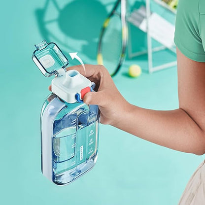 750ML Square Transparent Water Bottle, Cute Sports Water Jug with Adjustable Strap, Portable Motivational Water Bolttles for Travel, Hiking and Outdoor Workouts