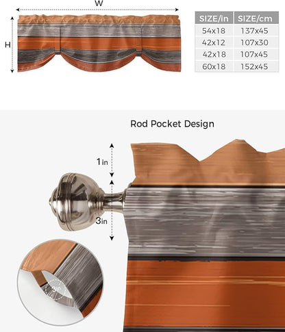 Farmhouse Thanksgiving Fall Blackout Tie Up Valance Curtains for Kitchen Windows Burnt Orange Gray Window Toppers Balloon Shades for Living Room/Bathroom/Bedroom,1 Panel,42" X 12" Rustic Wood Texture