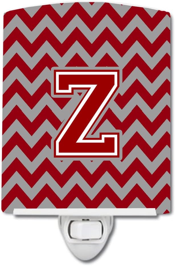 Caroline's Treasures CJ1049-ZCNL Letter Z Chevron Maroon and White Ceramic Night Light Compact, UL-Certified, Ideal for Bedroom, Bathroom, Nursery, Hallway, Kitchen, 6x4x3, Multicolor