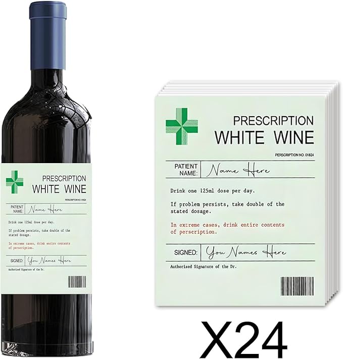 24Pcs Prescription Wine Bottle Label, Wine Prescription Medical Alcohol Bottle Gift Funny Drinks Sticker Label Party Decorations Waterproof Wraps Sticker for wine Bottle Sticker