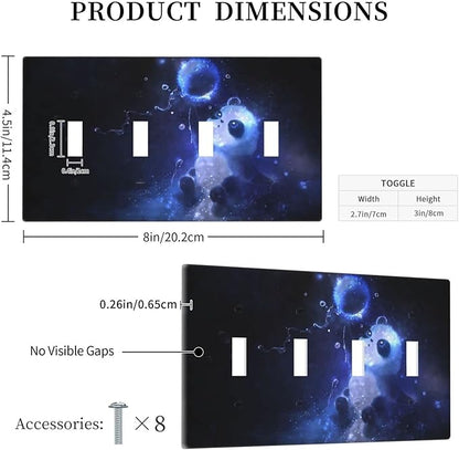 Cute Baby Panda Light Switch Cover Wall Plate Decorative 4 Gang Quad Toggle Covers Blue for Bathrooms Farmhouses Living Room Kitchens 4.5 x 8 in