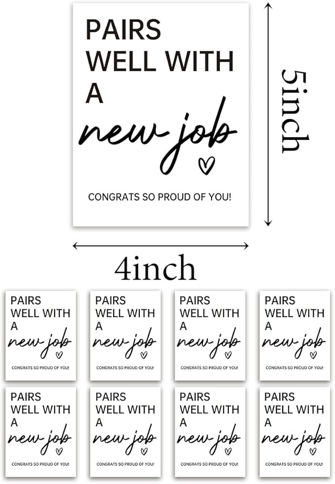 8 Pcs New Job Wine Labels, New Job Gifts for Women Men, Promotion Goodbye Farewell Leaving Job Gifts for Coworkers Women, Pairs Well with A New Job Wine Bottle Stickers Labels