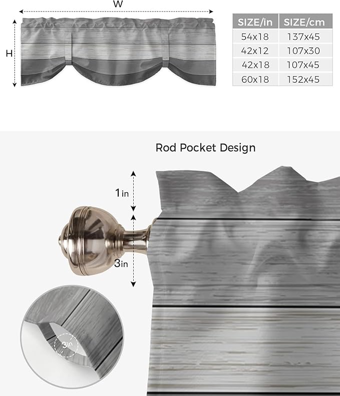 Farmhouse Blackout Tie Up Valance Curtains for Kitchen Windows, Grey Blackout Tie Up Window Toppers Balloon Shades for Living Room/Bathroom/Bedroom,1 Panel,60" X 18"