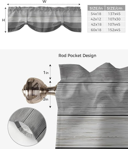 Farmhouse Blackout Tie Up Valance Curtains for Kitchen Windows, Grey Blackout Tie Up Window Toppers Balloon Shades for Living Room/Bathroom/Bedroom,1 Panel,60" X 18"