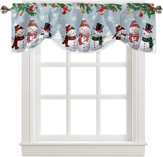 Christmas Blackout Tie Up Valance Curtains for Kitchen Windows Snowman Cardinal Window Toppers Balloon Shades for Living Room/Bathroom/Bedroom,1 Panel,42" X 18" Bluish Grey Winter Holiday