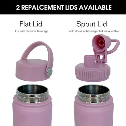 22oz Insulated Water Bottle ，Stainless Steel Sports Water Cup Flask with 2 Lids, Wide Mouth Travel Thermal Mug,Outdoor Sports Bottle（Jelly Purple）