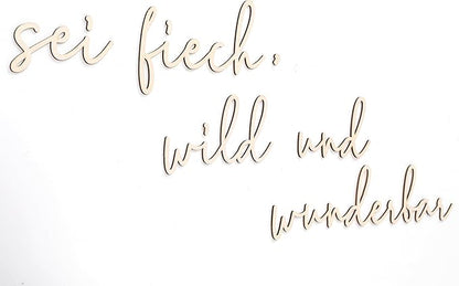 Lettering Wood Sei Frech, Wild und wunderbar - Plywood Words Sign for Decoration, Children's Room Saying Quote, Nursery Wall Art, Wooden Word Text Art (Sei Frech, Wild und wunderbar)