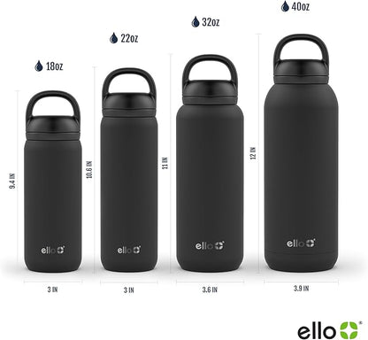 Ello Cooper 32oz Stainless Steel Water Bottle with 2 Lids Chug and Straw | Leak Proof | Double Walled and Vacuum Insulated | Built in Carry Loop | Dishwasher Safe | Halogen Blue