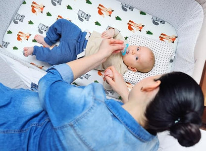 4 Pack N Play Sheets Woodland Forest Animals Wood Neutral Unisex Fitted Baby N Play Sheets Fitted for Standard Pack and Plays and Mini Cribs Set for Baby Boys or Girls