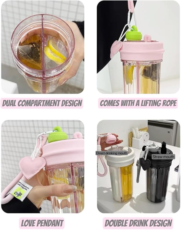 28oz Split Flask Tumbler 2 in 1 Mixed Drink Tumbler, Kawaii Cup With Storage Blender Water Bottle, Travel Camping Snack Slushie Cup With Straw (white)