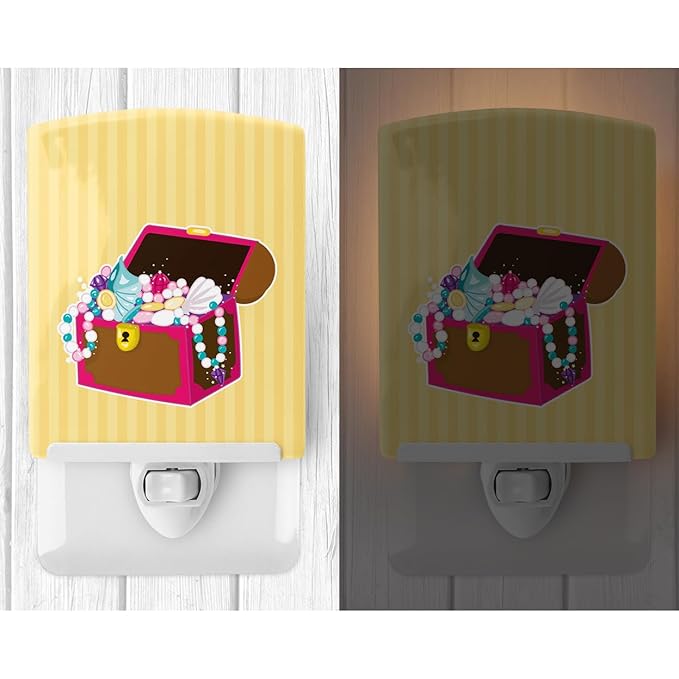 Caroline's Treasures BB8837CNL Beach Pirate Chest Ceramic Night Light Compact, UL-Certified, Ideal for Bedroom, Bathroom, Nursery, Hallway, Kitchen, 6x4x3, Multicolor