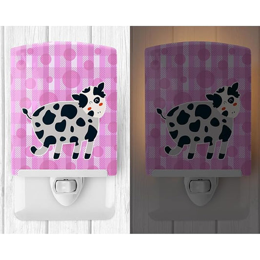 Caroline's Treasures BB7162CNL Cow on Pink Polkadots Ceramic Night Light Compact, UL-Certified, Ideal for Bedroom, Bathroom, Nursery, Hallway, Kitchen, 6x4x3, Multicolor