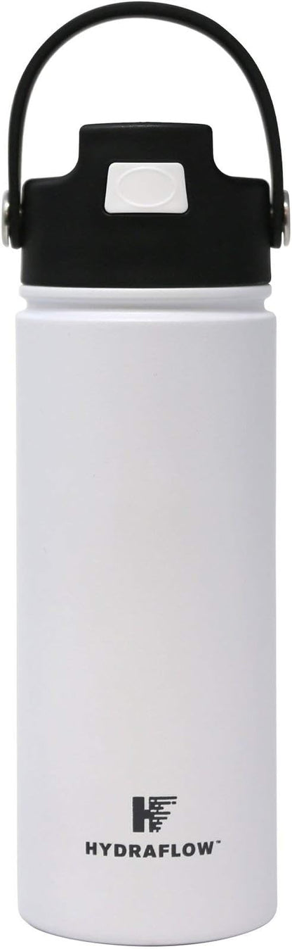 Hydraflow Hybrid - Triple Wall Vacuum Insulated Water Bottle with Flip Straw (17oz, Powder White) Stainless Steel Metal Thermos, Reusable Leak Proof BPA-FREE for Sports and Travel