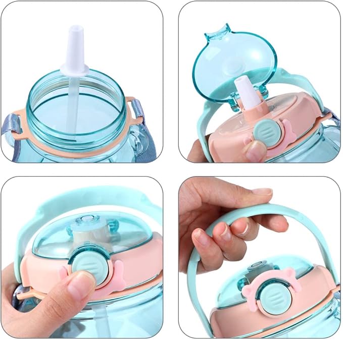 Vctitil Large Capacity Straw Water Cup Cute Bear Belly Cup Outdoor Sports Bottle 1000ml Plastic Water Cup(pink)