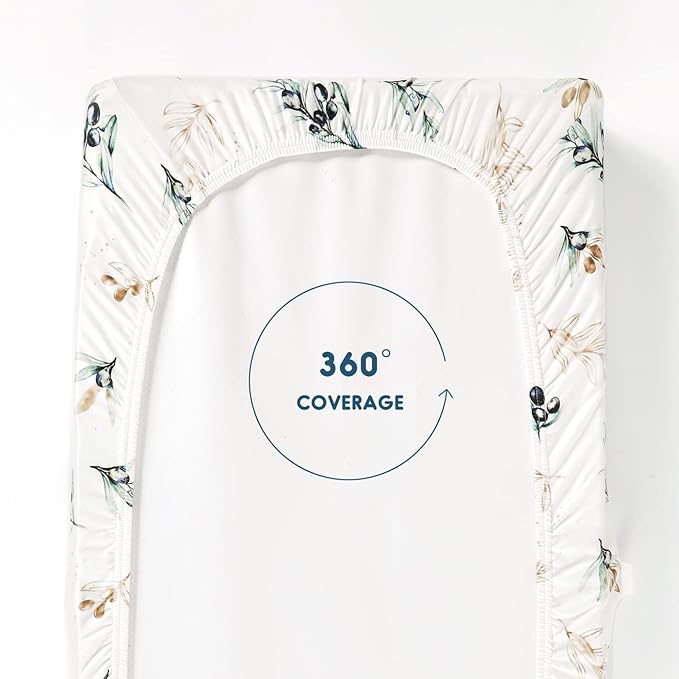 GRSSDER Stretch Ultra Soft Jersey Knit Changing Pad Cover Set 2 Pack,Change Table Pad Covers Fit 32"/34" x 16" Pads Safe and Snug,Stylish Watercolor Flora and Olive for Baby