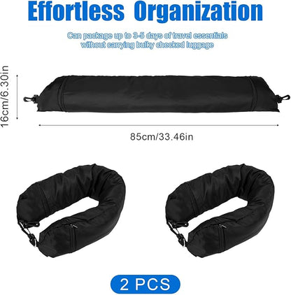 2pcs Stuffable Travel Pillows with 2pcs Adjustable Long Straps, Transformable Neck Pillow Case Cover Adults for Going Out by Car or Plane, No Pillow Filler (Black)