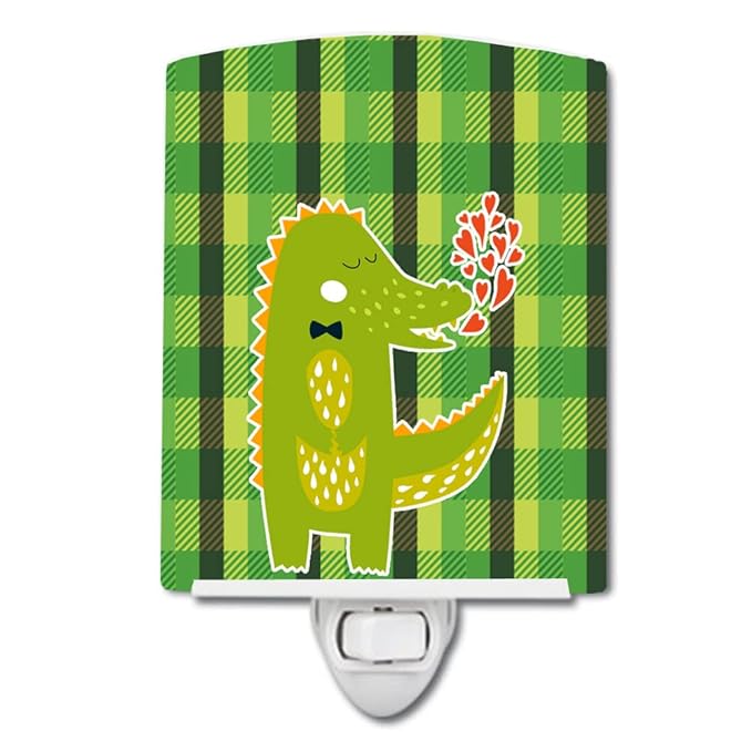 Caroline's Treasures BB6741CNL Alligator Love Ceramic Night Light Compact, UL-Certified, Ideal for Bedroom, Bathroom, Nursery, Hallway, Kitchen, 6x4x3, Multicolor