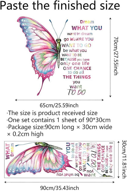 Inspirational Butterfly Wall Decal - Dream Big, Live Boldly - 90cm x 30cm