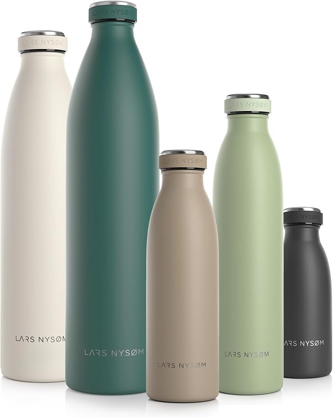 LARS NYSØM Stainless Steel Insulated Water Bottle 12oz 17oz 25oz 34oz 51oz | BPA-free Insulated Thermo Flask for Hot and Cold Beverages | Leakproof Drinking Bottle (Greige, 17oz)