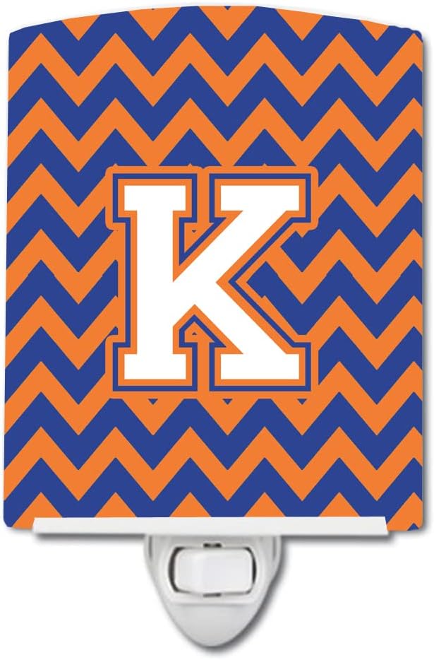 Caroline's Treasures CJ1060-KCNL Letter K Chevron Blue and Orange #3 Ceramic Night Light Compact, UL-Certified, Ideal for Bedroom, Bathroom, Nursery, Hallway, Kitchen, 6x4x3, Multicolor