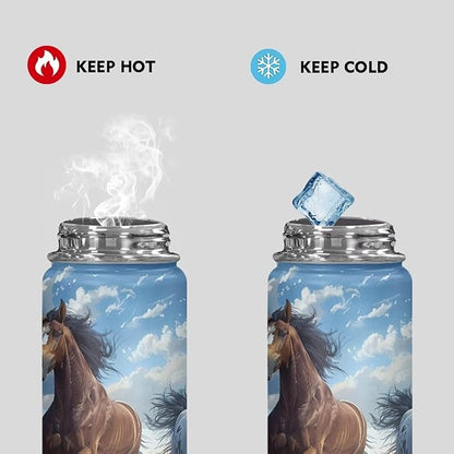 Horse Insulated Water Bottle with Handle 18 Oz Reusable Water Jug Thermal Water Bottles Keeps Iced Water Cold for Hours Sports Bottle