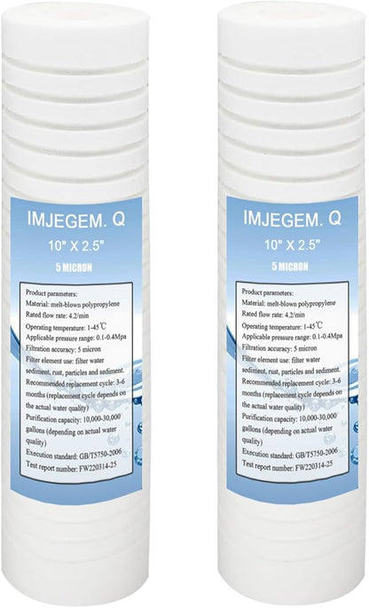 5 micron water filter 10 x 2.5 sediment filter,Be suitable for sediment filter for well water,Reduces sediment, sand, soil, silt and rust and is suitable for standard filter housing. (2 pack)