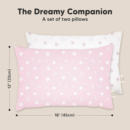 2-Pack Toddler Pillow - Soft Organic Cotton Toddler Pillows for Sleeping - 13X18 Small Pillow for Kids - Kids Pillows for Sleeping - Kids Pillow for Travel, School, Nap, Age 2 to 5 (Daisy)