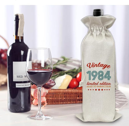 40th Birthday Gifts Wine Bag Congratulations Gifts for Men Women Mom Dad 1984 with Time Information Wine Gift Bag