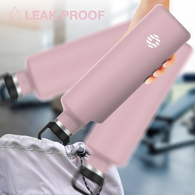 60oz Water Bottle with Carrier Bag, Large Insulated Water Bottle, Stainless Steel Water Bottles, Double Walled Insulated Thermo for Hot Drinks/Cold Drinks, Great for Gym, Hiking, Camping (Light Pink)