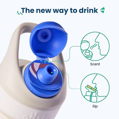 32oz Stainless Steel Air Water Bottle with Straw & 7 Refresher ScentSip Flavor Pods | Leak-Proof, Dishwasher Safe | Zero Calorie, Zero Sugar Flavored Water Bottle（Pink）