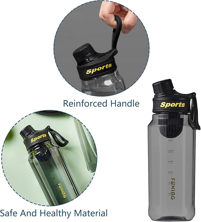 Water Bottle, Simple Modern Water Bottle, BPA-Free Water Bottles, Travel Water Bottle Clear Water Bottle Large Water Bottle, Sports Water Bottle with Carry Handle (33oz/1L, Black)