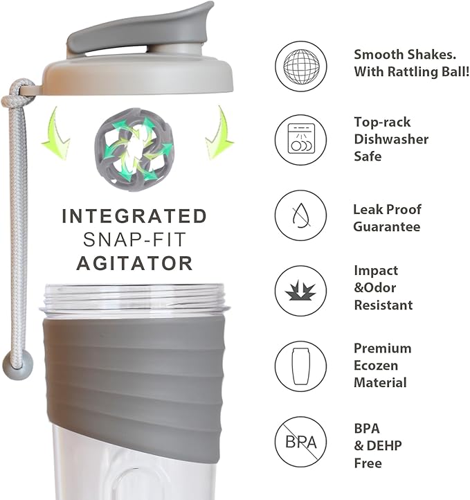 Shaker Bottle for Protein Mixes，24 oz，Protein Shaker Bottles with Whisk Ball, Mixer Bottle, Protein Bottle,Portable Pre Workout Whey Protein Drink Shaker Cup，Gray