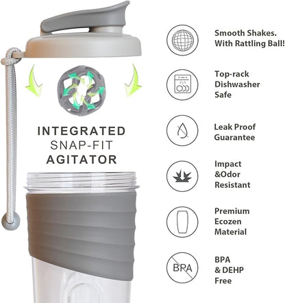 Shaker Bottle for Protein Mixes，24 oz，Protein Shaker Bottles with Whisk Ball, Mixer Bottle, Protein Bottle,Portable Pre Workout Whey Protein Drink Shaker Cup，Gray