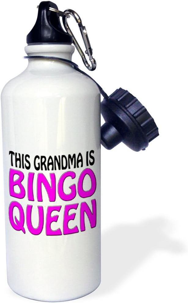 3dRose This Grandma Is Bingo Queen, Hot Pink, Sports Water Bottle, 21 oz, White