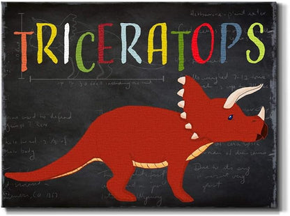 Renditions Gallery Canvas Animal Wall Art Modern Decorations Paintings Colorful Playful Triceratops Vibrant Dinosaur Canvas Wall Hanging Artwork for Kids Bedroom Nursery - 32"x48" LT33