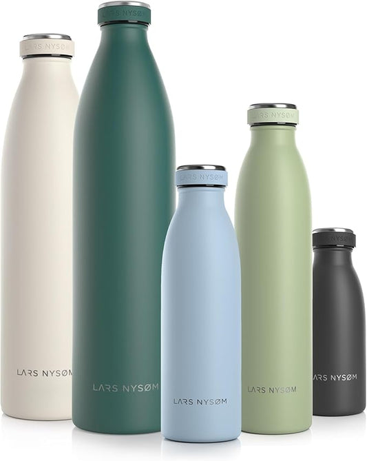 LARS NYSØM Stainless Steel Insulated Water Bottle 12oz 17oz 25oz 34oz 51oz | BPA-free Insulated Thermo Flask for Hot and Cold Beverages | Leakproof Drinking Bottle (Baby Blue, 17oz)