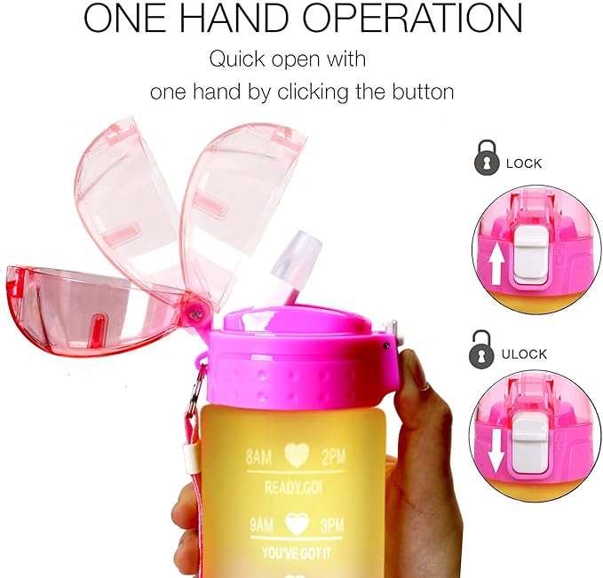 XACIOA Water Bottle with Straw,32oz Plastic Cup with Motivational Time Marker,1L Tritan Sport Lightweight Leakproof BPA-Free,Wide Mouth Fast Flow Ensure You Have Times to Drink,with Straw & Cup Brush