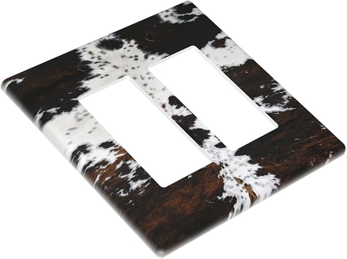 Western Farm Highland Cow Cowhide 2 Gang Rocker Decora Light Switch Cover Decorative Outlet Covers Wall Plate Electrical Faceplate Switchcovers GFCI for Farmhouse Bathroom Bedroom Living Room Decor