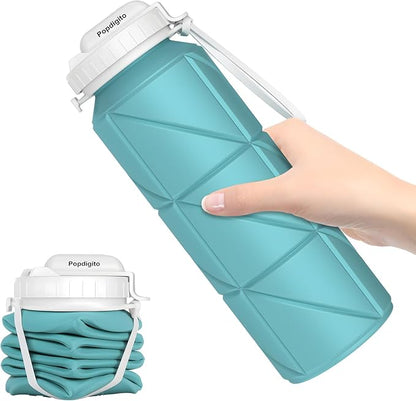 690ML Collapsible Water Bottles Reusable Leak Proof Silicone Water Bottle BPA Free Durable Foldable Sports Bottles & straw 23oz Lightweight Bottle for Gym Hiking Biking Camping Travel Bottle