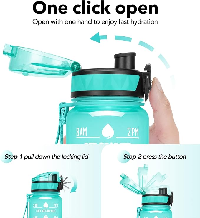 32oz/26oz Motivational Water Bottle with Time Marker & Fruit Strainer, Leak-proof BPA Free Non-Toxic 1l Bottle with Carrying Strap, Perfect for Fitness, Gym and Outdoor Sports Plastic