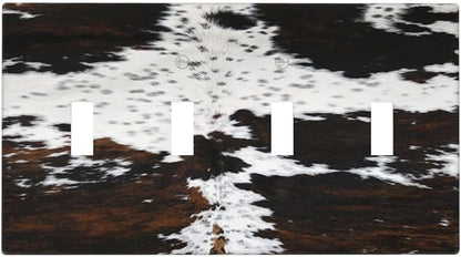 Western Farm Highland Cow Cowhide Quad Toggle Light Switch Cover Decorative 4 Gang Wall Plate Electrical Faceplate Switchplate for Farmhouse Bathroom Bedroom Living Room Decor