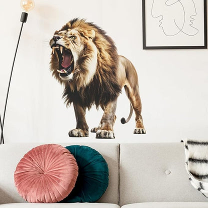 Large Fierce Lion Wall Decal Cool Cool Tropical Animal Wall Stickers 22" × 25" Peel and Stick Lion Wall Art Sticker for Kids Room Playroom Classroom Nursery Decor