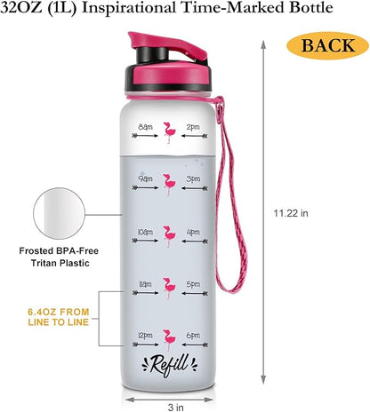LEADO 32 oz 1 Liter Motivational Tracking Water Bottle with Times to Drink - for Flock Sake Drink Your Water - Funny Mothers Day, Flamingo Birthday Gifts for Women, Friends, Mom, Daughter, Her
