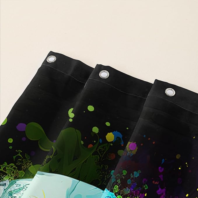 AILONEN Sugar Skull Shower Curtain for Bathroom,Watercolor Skull Bath Curtain Decoration,Minimalism Tie Dye Skeleton Print Waterproof Black Curtain with 12 Plastic Hooks, 72" W*84" H