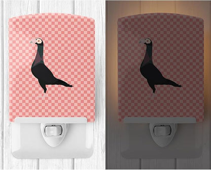 Caroline's Treasures BB7945CNL English Carrier Pigeon Pink Check Ceramic Night Light Compact, UL-Certified, Ideal for Bedroom, Bathroom, Nursery, Hallway, Kitchen, 6x4x3, Multicolor